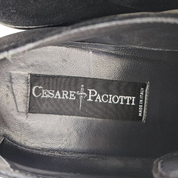 Cesare Paciotti Italy Mens 10 Dress Shoes Black Suede Leather Square-toe Derby - Picture 5 of 13